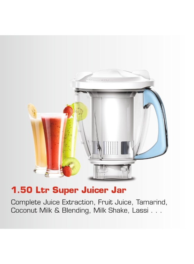 Vidiem Eva Super Blu 750W Mixer Grinder with 4 Jars | 4 Jar in- 1 Juicer | 750W mixer Grinder | 2 Years Product Warranty & 5 Years Motor Warranty | Blue & White | - Image 4